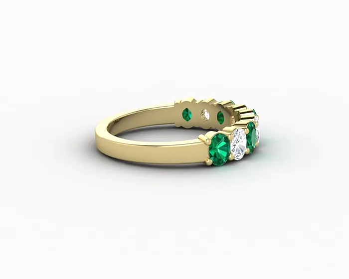 Sapheena Jewelry Rings Ivy 15 Ct Oval Cut Moissanite and Green Emerald Half Eternity Wedding Band