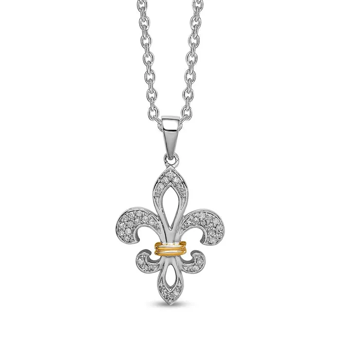 01 CT TW Natural Diamond FleurdeLis Pendant in Sterling Silver and 14K Gold Goldia Necklaces