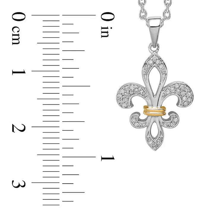01 CT TW Natural Diamond FleurdeLis Pendant in Sterling Silver and 14K Gold Goldia Necklaces 01 CT TW Natural Diamond FleurdeLis Pendant in Sterling Silver and 14K Gold Goldia Necklaces