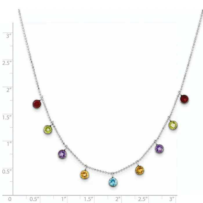 14K White Gold Multicolor Gemstone with 2in ext Necklace Goldia Necklaces