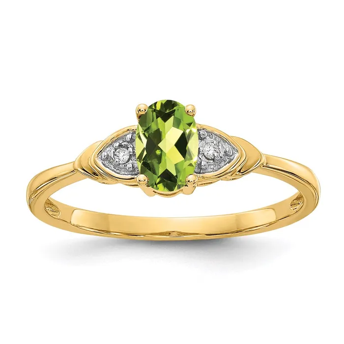 14K Yellow Gold Peridot and Real Diamond Ring Goldia Rings