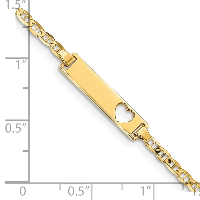 Bracelets MDS Solid 14K Yellow Gold Cutout Heart Anchor Link ID Bracelet