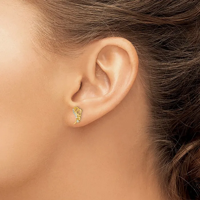 Earrings Goldia 14k Yellow Gold Polished CZ and Heart Post Earrings