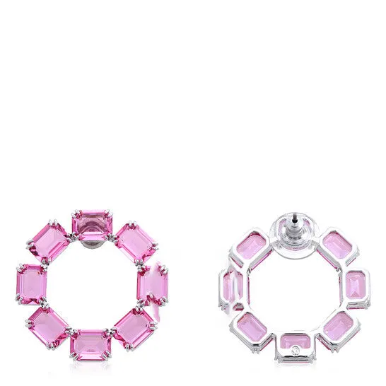 Earrings JMS always Original Swarovski Pink Millenia Rhodium Plated Octagon Cut Hoop Earrings Earrings JMS always Original Swarovski Pink Millenia Rhodium Plated Octagon Cut Hoop Earrings