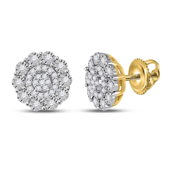 gndatlanta Earrings 10k Yellow Gold Round Diamond Cluster Earrings 15 Cttw