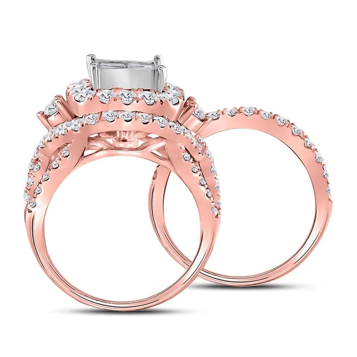 gndatlanta Rings 14k Rose Gold Princess Diamond Cluster Bridal Wedding Ring Set 313 Cttw
