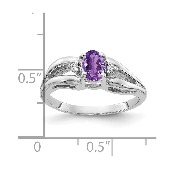 goldiaca 14k White Gold 6x4mm Oval Amethyst Checker VS Real Diamond ring Rings