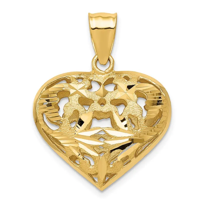 Goldia Charm Necklaces 14k Yellow Gold Fancy 3D Heart Charm