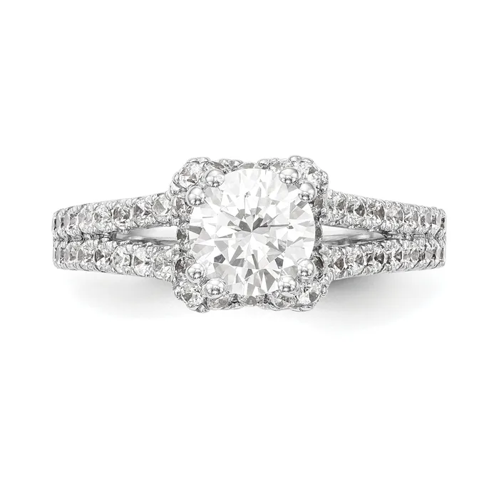 Goldiacom 14K White Gold Round Simulated Diamond Halo Engagement Ring Rings