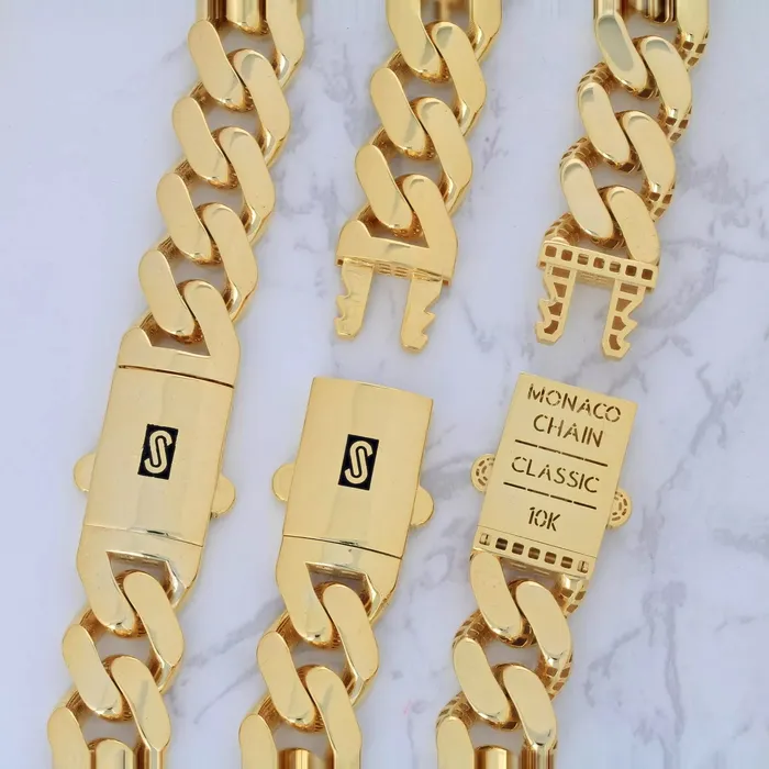 Goldiacom Necklaces 10k Yellow Gold Royal Monaco Miami Cuban Link Curb 20mm Mens Chain Necklace 28