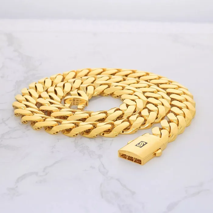 Goldiacom Necklaces 10k Yellow Gold Royal Monaco Miami Cuban Link Curb 20mm Mens Chain Necklace 28