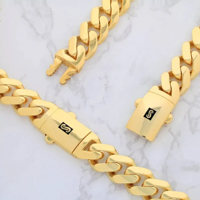 Goldiacom Necklaces 10k Yellow Gold Royal Monaco Miami Cuban Link Curb 20mm Mens Chain Necklace 28