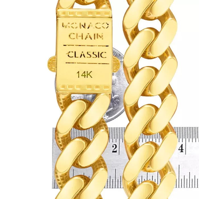 Goldiacom Necklaces 10k Yellow Gold Royal Monaco Miami Cuban Link Curb 20mm Mens Chain Necklace 28