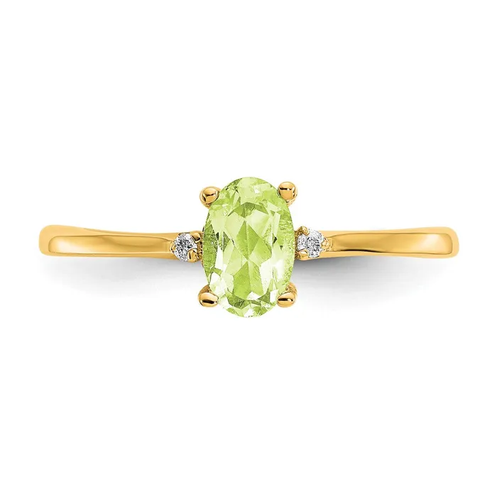 Goldiacom Rings 10K Yellow Gold Polished Geniune Real Diamond Peridot Birthstone Ring