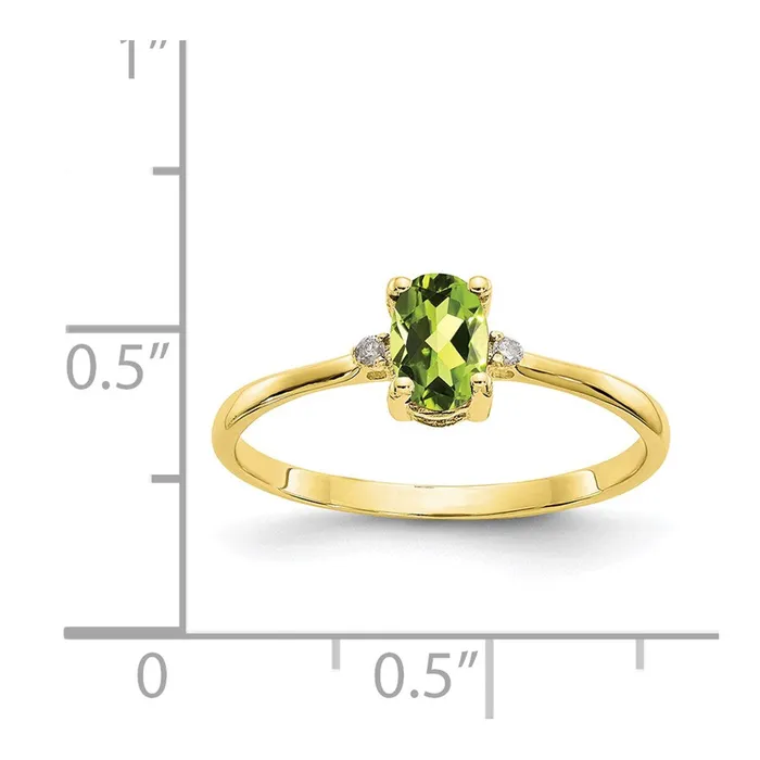 Goldiacom Rings 10K Yellow Gold Polished Geniune Real Diamond Peridot Birthstone Ring