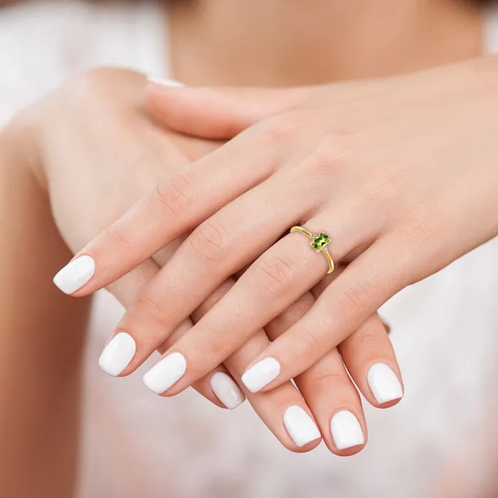 Goldiacom Rings 10K Yellow Gold Polished Geniune Real Diamond Peridot Birthstone Ring
