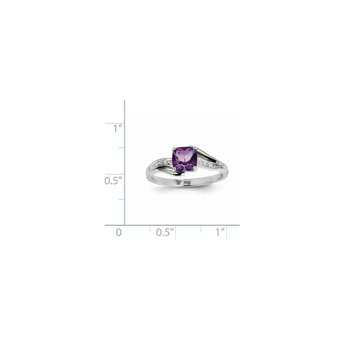 Goldiacom Rings 14k White Gold Real Diamond and Amethyst Square Ring
