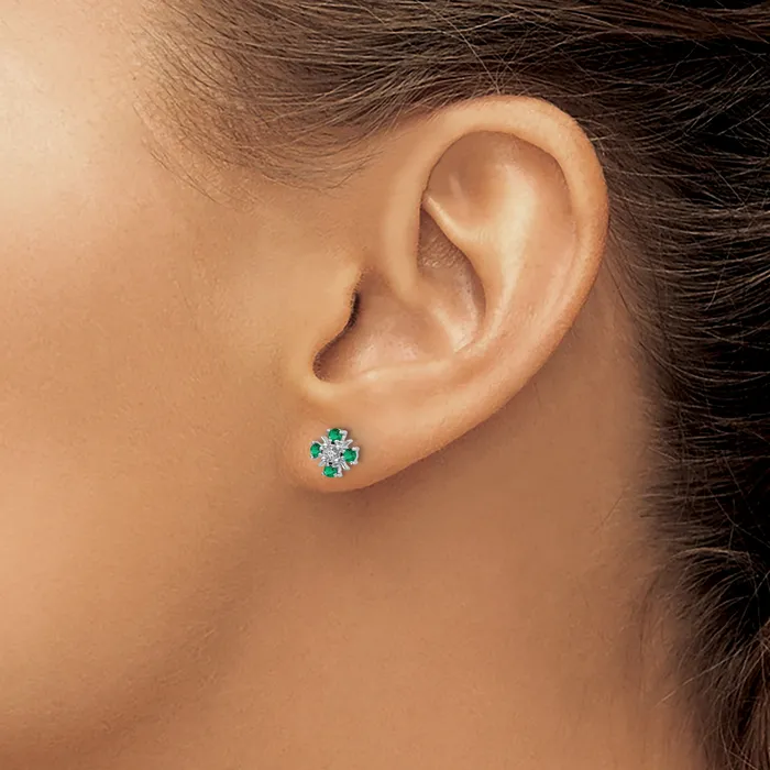 Goldia Earrings 14k White Gold 01 Ct Lab Grown Diamond VSSI G and Created Emerald Fashion Post Earrings