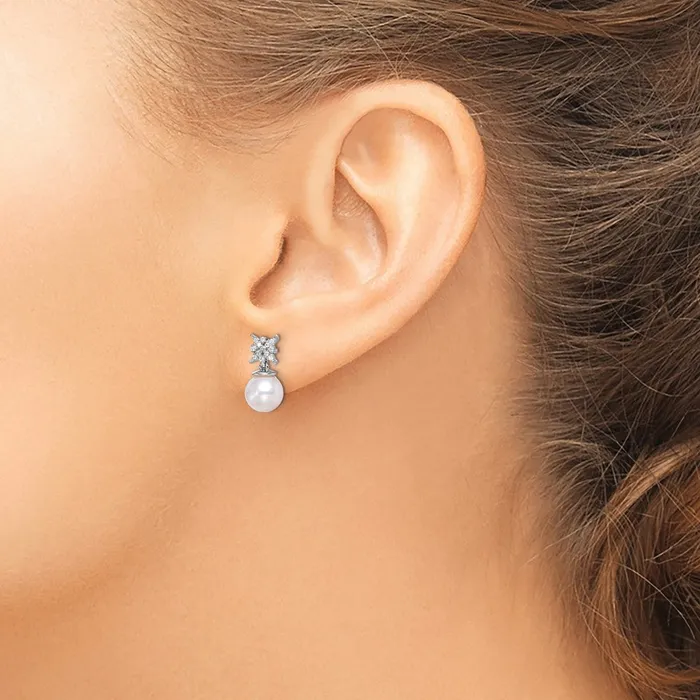 Goldia Earrings 14k White Gold Freshwater Cultured Pearl u0026 Real Diamond Post Earrings