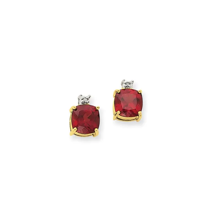 Goldia Earrings 14k Yellow Gold Garnet u0026 Real Diamond Post Earrings