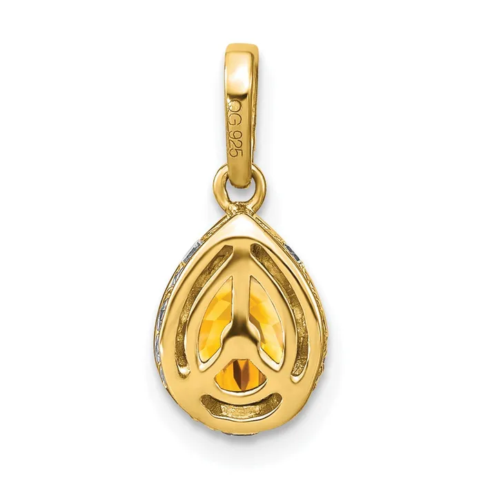 Goldia Necklaces 14K Yellow Gold Pear Citrine and Real Diamond Pendant