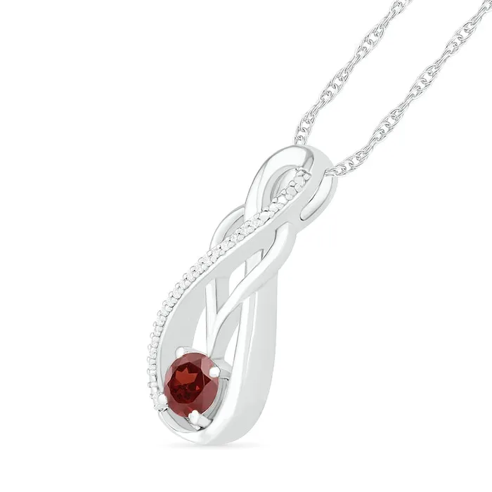 Goldia Necklaces Garnet and 005 CT TW Natural Diamond Overlay Infinity Pendant in Sterling Silver