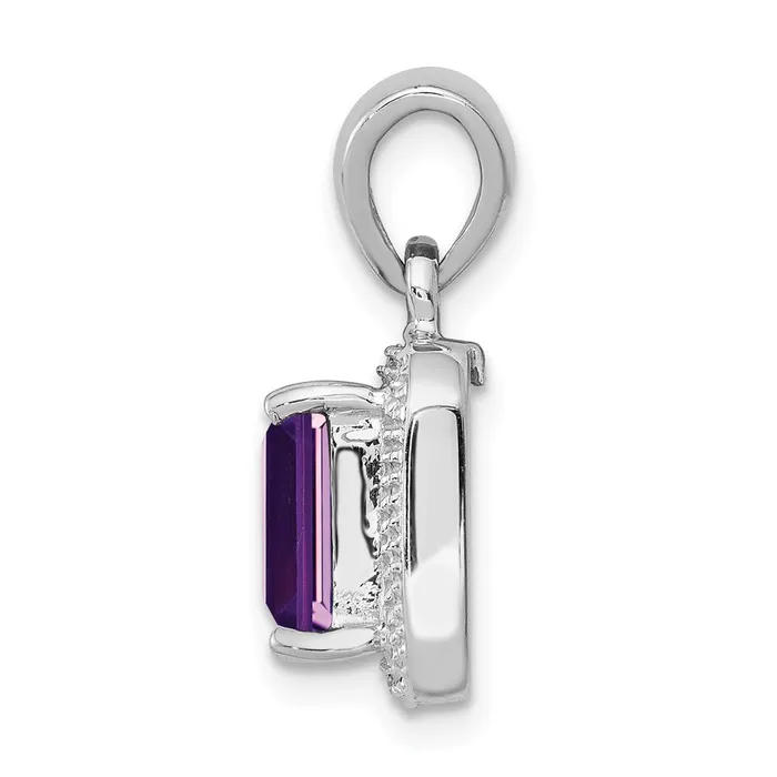 Goldia Necklaces Sterling Silver Rhodium Emeraldcut Amethyst u0026 Diamond Pendant