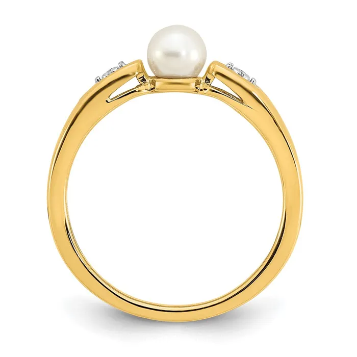 Goldia Rings 14K Yellow Gold FW Cultured Pearl and Real Diamond Ring