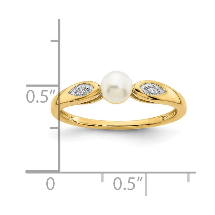 Goldia Rings 14K Yellow Gold FW Cultured Pearl and Real Diamond Ring