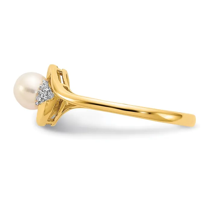Goldia Rings 14K Yellow Gold FW Cultured Pearl and Real Diamond Ring