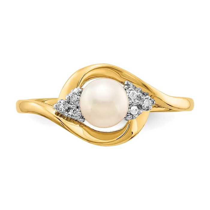 Goldia Rings 14K Yellow Gold FW Cultured Pearl and Real Diamond Ring