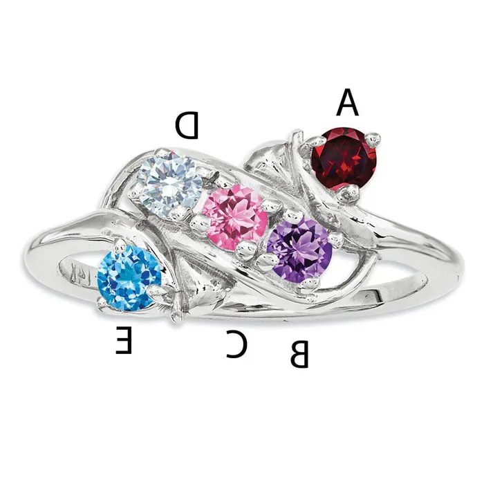 Goldia Rings Mothers Simulated Birthstone Ring in Sterling Silver 5 Stones Goldia Rings Mothers Simulated Birthstone Ring in Sterling Silver 5 Stones