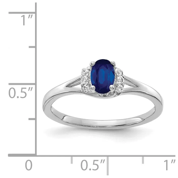 Goldia Rings Solid 14k White Gold Simulated CZ and Oval Sapphire Ring