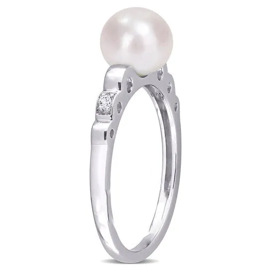 JMS always Rings Original Amour 775mm Freshwater Cultured Pearl and Created White Sapphire Ring in Sterling Silver