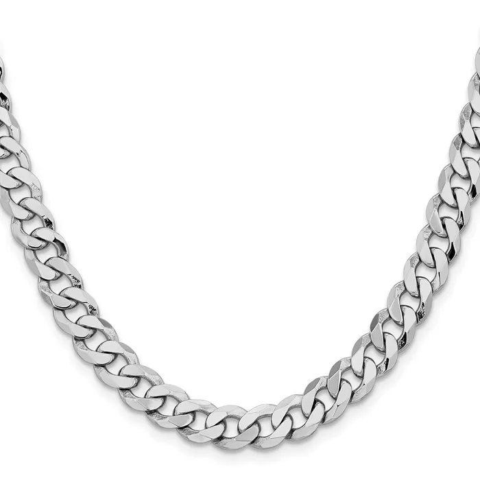 MDS Necklaces Solid 14K White Gold 22 inch 8mm Flat Beveled Curb with Lobster Clasp Chain Necklace