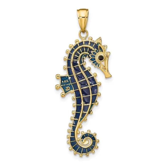 Necklaces Goldia 14k Yellow Gold 3D Enameled Seahorse Pendant