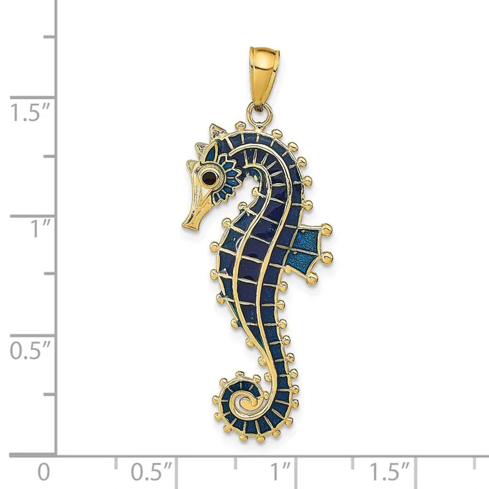 Necklaces Goldia 14k Yellow Gold 3D Enameled Seahorse Pendant