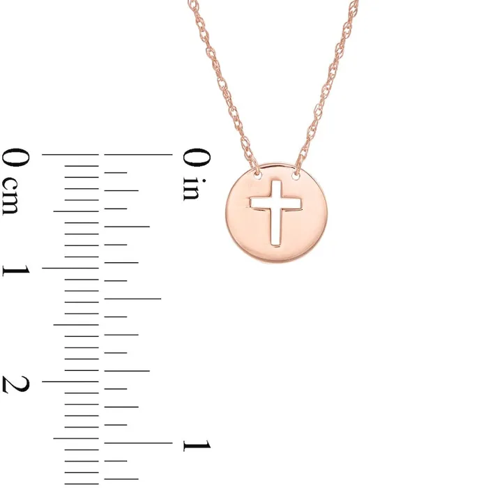 Necklaces Goldia Mini CutOut Cross Disc Necklace in 14K Rose Gold