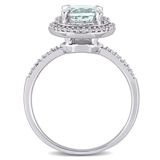 Original Amour 10K White Gold 110 CT TDW and 1 17 CT TGW Aquamarine Halo Ring JMS always Rings Original Amour 10K White Gold 110 CT TDW and 1 17 CT TGW Aquamarine Halo Ring JMS always Rings