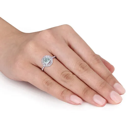Original Amour 10K White Gold 110 CT TDW and 1 17 CT TGW Aquamarine Halo Ring JMS always Rings Original Amour 10K White Gold 110 CT TDW and 1 17 CT TGW Aquamarine Halo Ring JMS always Rings