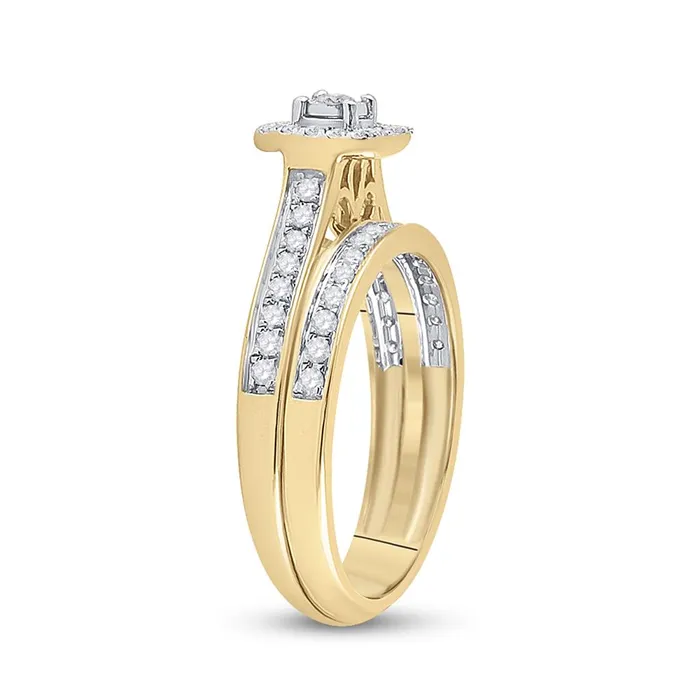 Rings 10k Yellow Gold Round Diamond Halo Bridal Wedding Ring Set 12 Cttw gndatlanta