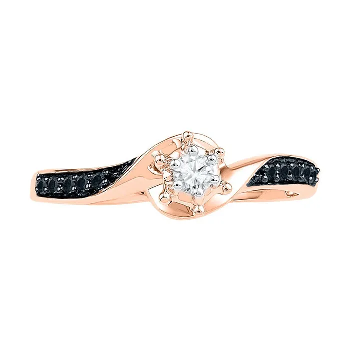 Rings Goldia 017 CT TW Enhanced Black and White Natural Diamond Swirl Promise Ring in Solid 10K Rose Gold Rings Goldia 017 CT TW Enhanced Black and White Natural Diamond Swirl Promise Ring in Solid 10K Rose Gold