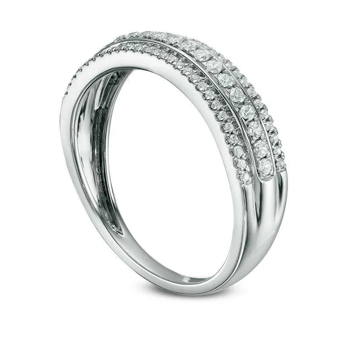 Rings Goldia 033 CT TW Natural Diamond Three Row Wedding Band in Solid 10K White Gold