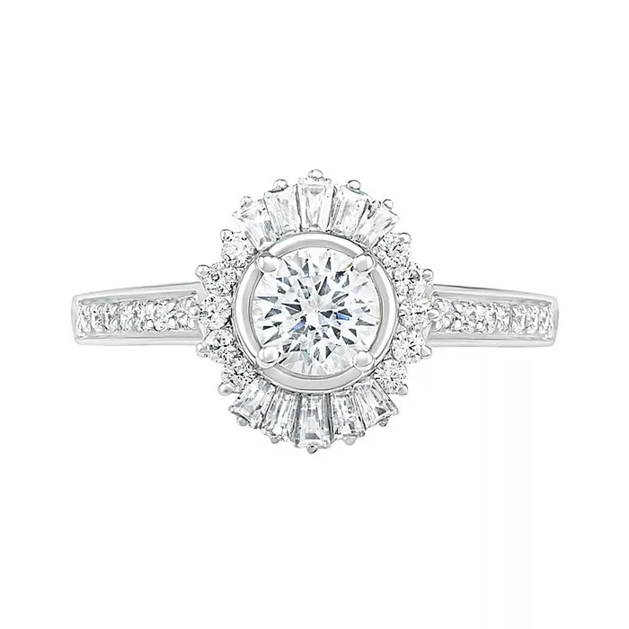 Rings Goldia 10 CT TW Baguette and Round Natural Diamond Sunburst Frame Bridal Engagement Ring Set in Solid 10K White Gold Rings Goldia 10 CT TW Baguette and Round Natural Diamond Sunburst Frame Bridal Engagement Ring Set in Solid 10K White Gold