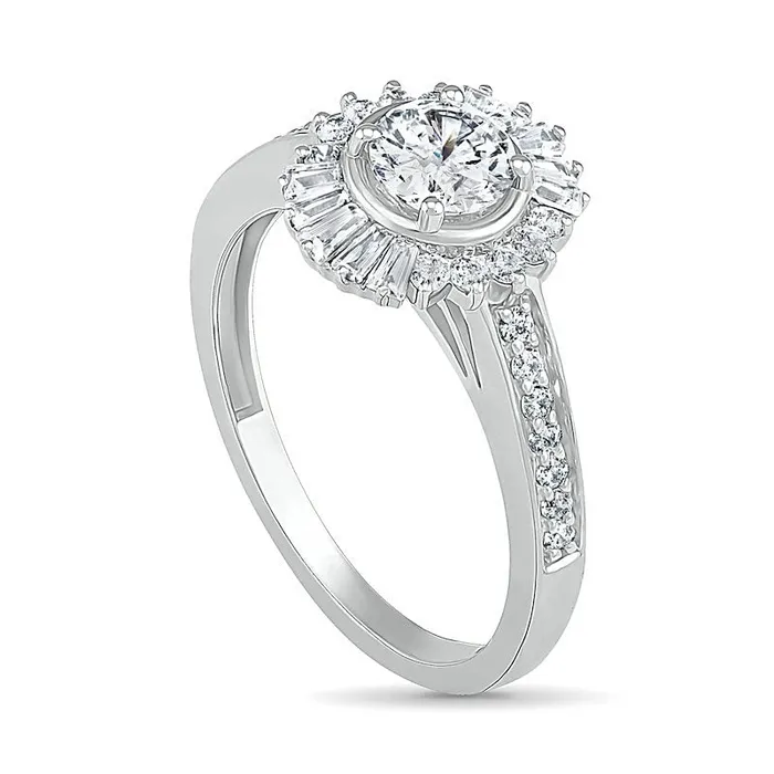 Rings Goldia 10 CT TW Baguette and Round Natural Diamond Sunburst Frame Bridal Engagement Ring Set in Solid 10K White Gold Rings Goldia 10 CT TW Baguette and Round Natural Diamond Sunburst Frame Bridal Engagement Ring Set in Solid 10K White Gold