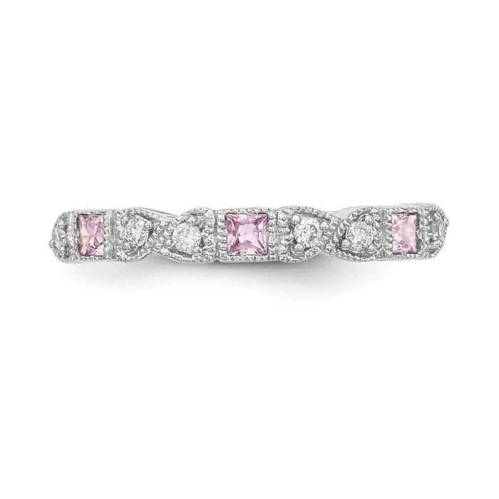 Rings Goldia Solid 14k White Gold Simulated CZ wPinK Sapphire Band
