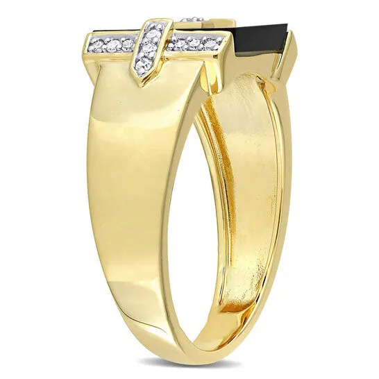 Rings JMS always Original Amour 110 CT Diamond TW And 8 CT TGW Black Onyx Fashion Ring Yellow Silver Rings JMS always Original Amour 110 CT Diamond TW And 8 CT TGW Black Onyx Fashion Ring Yellow Silver