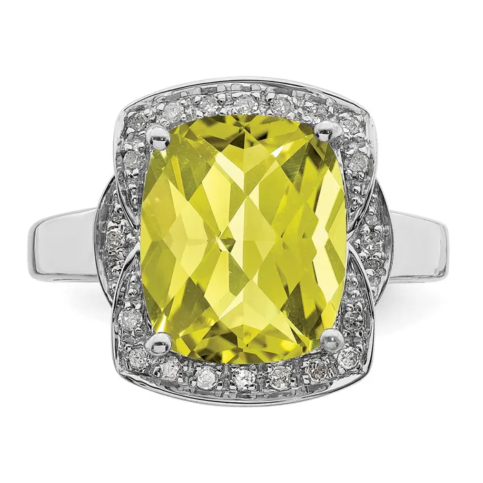 Rings Sterling Silver Rhodium Diamond u0026 CheckerCut Lemon Quartz Ring Goldia
