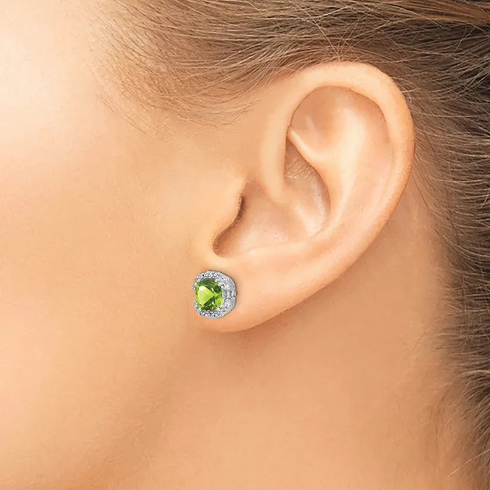 Solid 14k White Gold Cushion Simulated Peridot and CZ Halo Earrings Goldia Earrings Solid 14k White Gold Cushion Simulated Peridot and CZ Halo Earrings Goldia Earrings