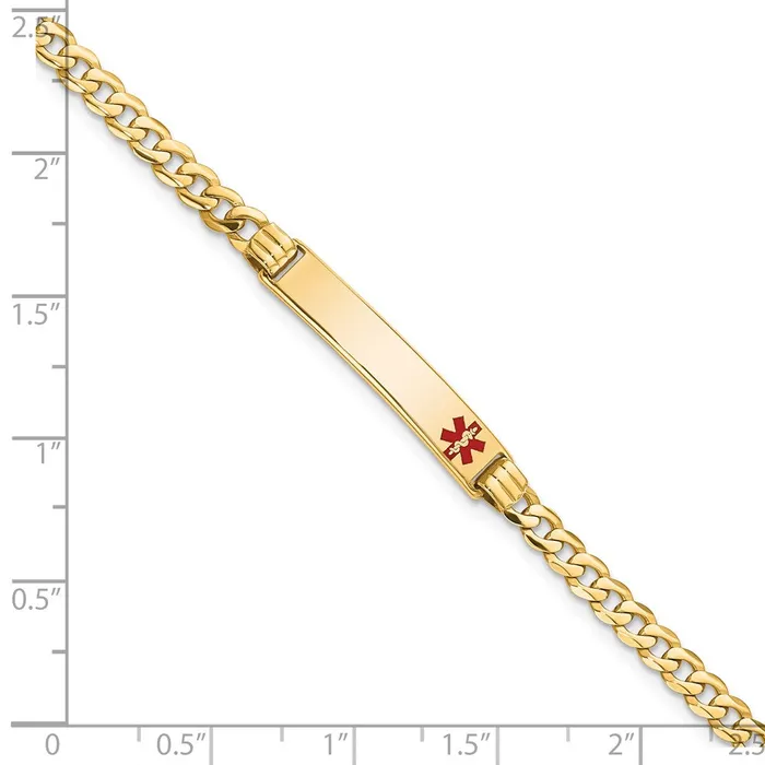 Solid 14K Yellow Gold Medical Red Enamel Curb Link ID Bracelet MDS Bracelets